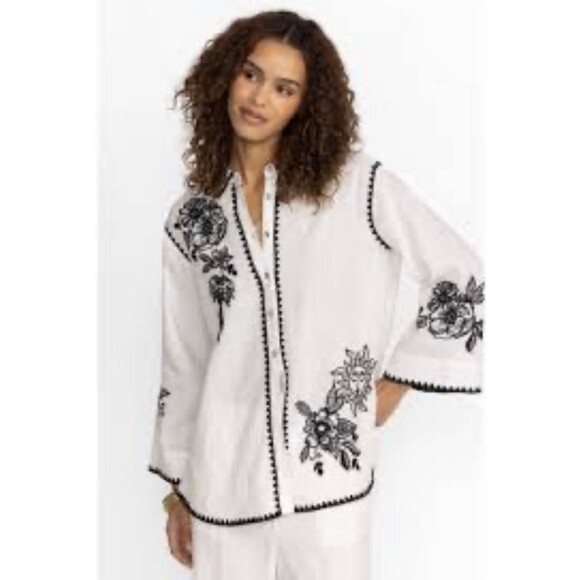 Johnny Was Addison Kimono Sleeve Shirt Floral Embroidery Large Embroidered Sun - Picture 3 of 14